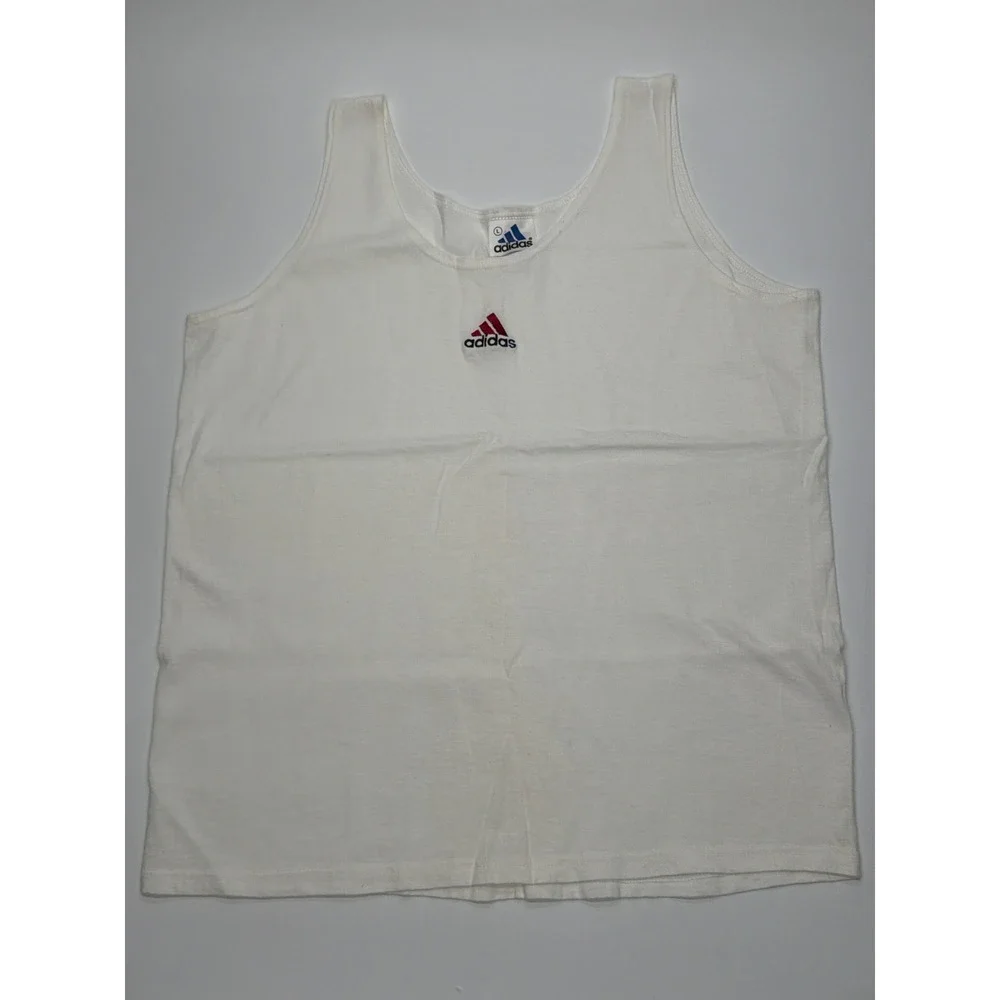 Vintage Adidas Tank Top‎ Mens Large White Embroidered Logo Made in USA 90s Vest